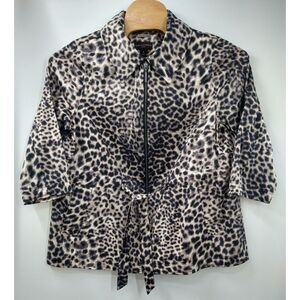 Dana Buchman 1X Animal Leopard Print Zip Lightweight‎ Jacket Tie Waist Pockets